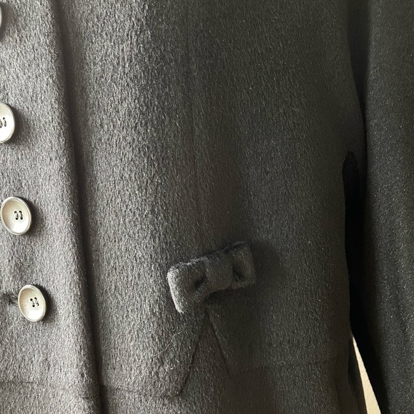 Vintage Seymour Fox Black Wool & Cashmere Bow Accent Button Coat - Picture 3 of 16